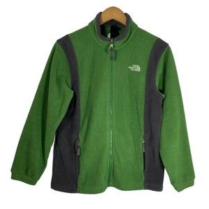 North Face Boys Large Green Black Sweater Full Zip Front Pockets Vintage Jacket